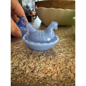Blue milk salt cellar hen on nest
